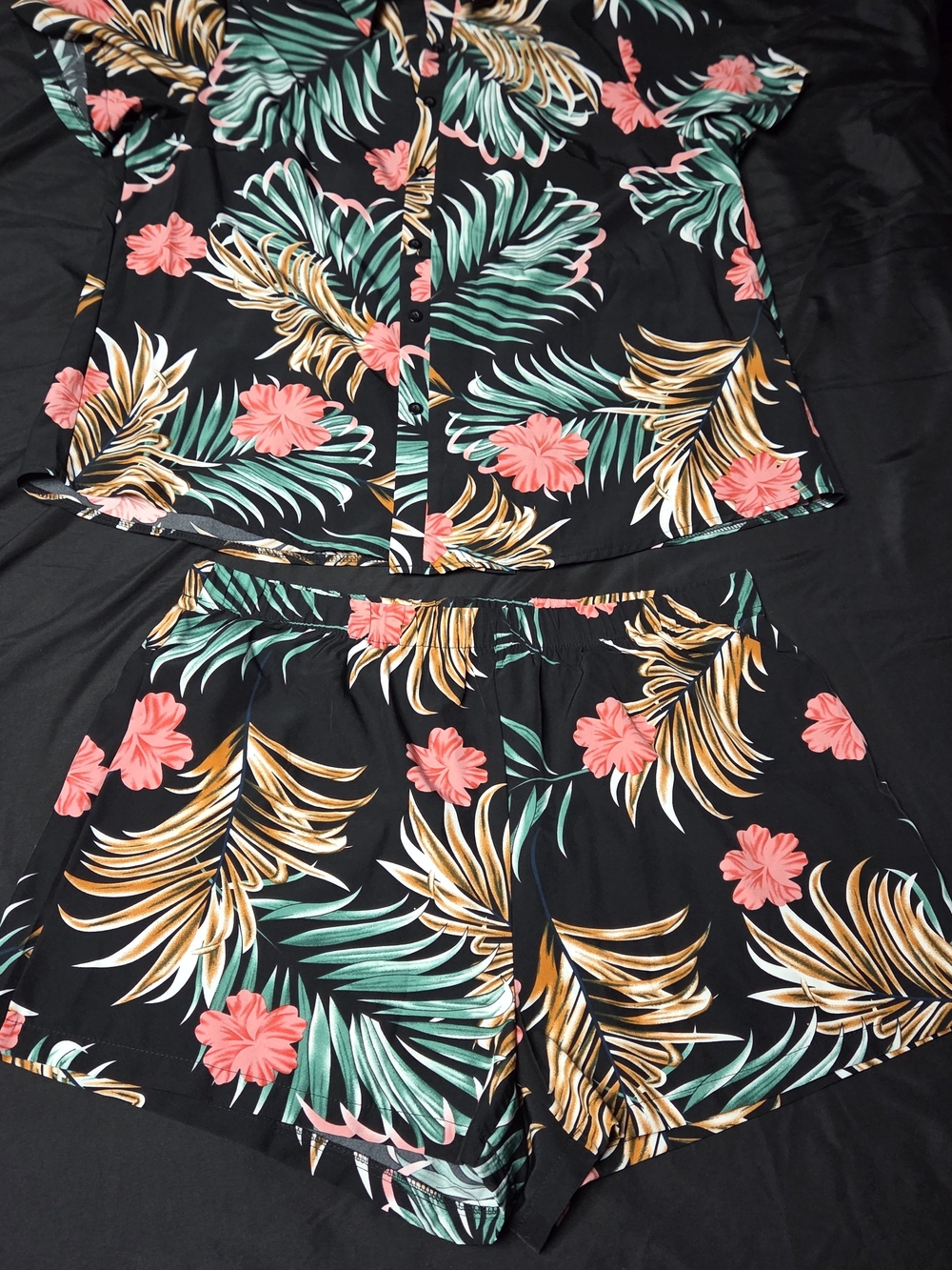 Ladies Tropical Floral Black Coral & Green Set